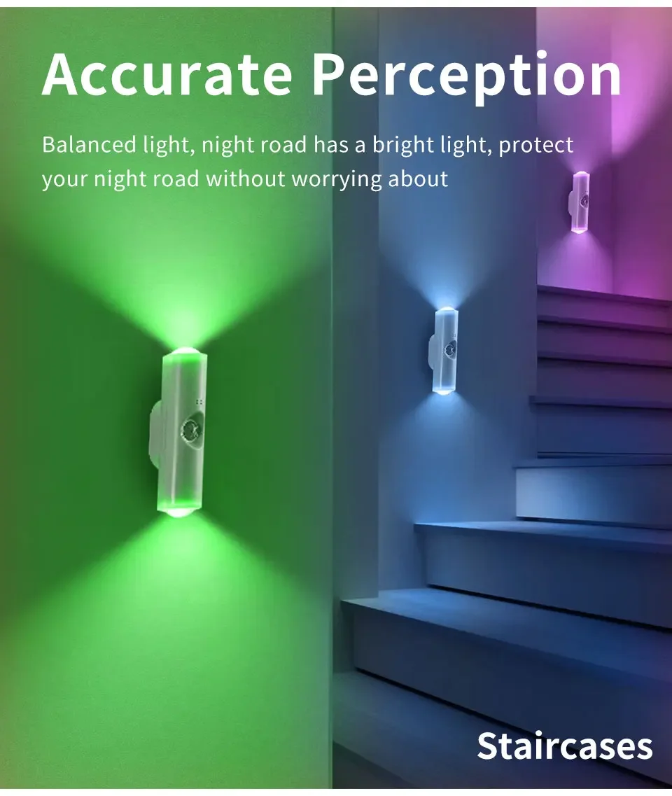 Motion Sensor RGB LED Night Light - Rechargeable Magnetic Wall Lamp for Mood Ambient Lighting