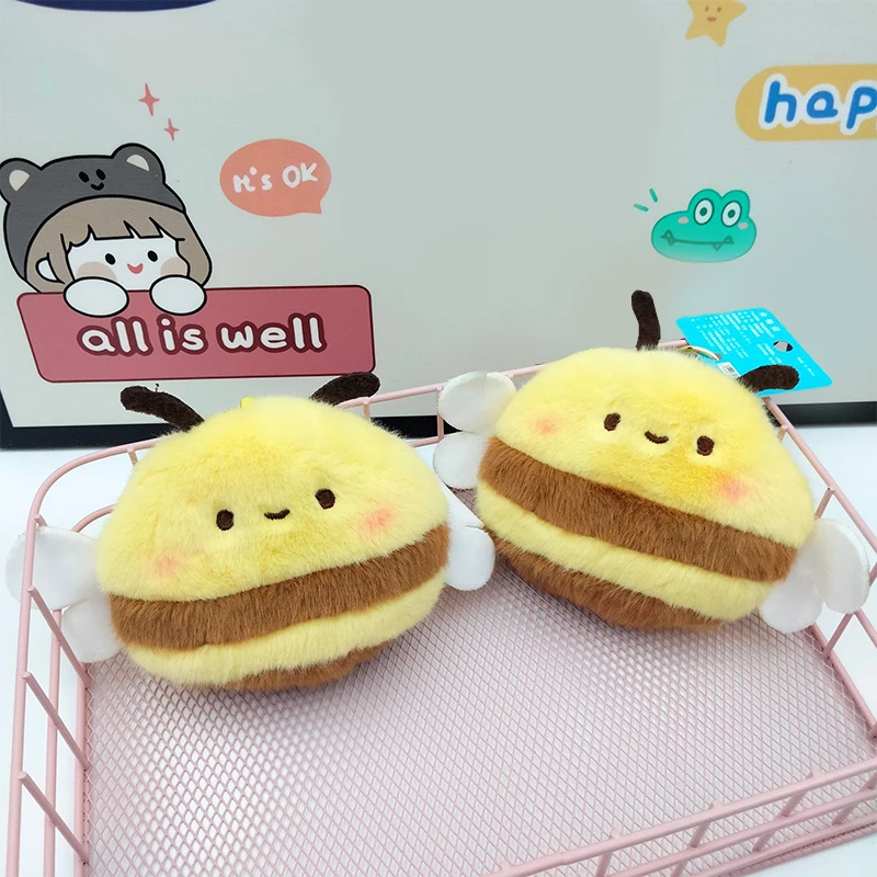 Cartoon Bee Coin Purse Soft Plush Zipper Small Wallet Girls Kawaii Data Cables Earphones Bag Key Pouch