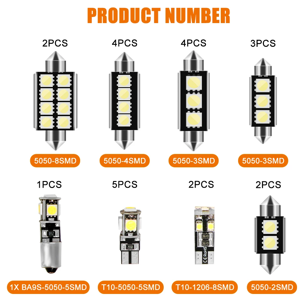 

23 Pcs LED Bulb 6000K White T10 5050 1206 W5W Canbus LED Bulbs Car Truck Interior Dome Map Reading Lights LED Replacement