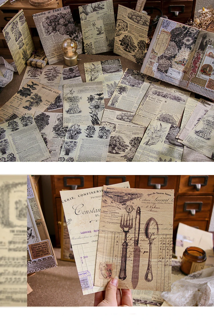 Description Picture 4 of item30 pcs/pack Vintage Large size material paper Decorative Scrapbooking Diary Album Background paper Diy junk journal supplies