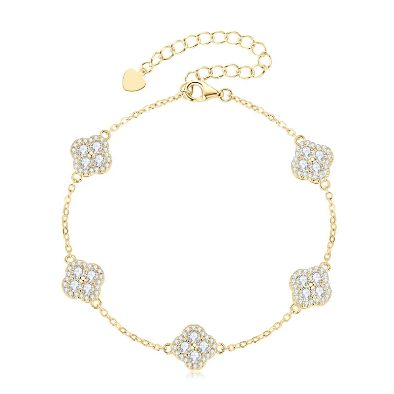 OXTAO Luxus-Moissanit-Armband in Silber/Gold-Farbe D VVS1 für Damen, vierblättriges Blumen-Kleeblatt-Armband, Verlobungs- und Hochzeitsschmuck – Detail 14