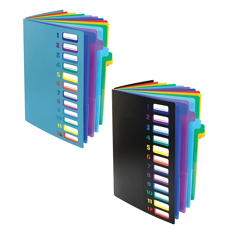 

24 Clear Pocket Expanding File Folder 12 Colored Tabs,Holds 300 Sheets, File Organizer,Numbered Index on Cover 2PC