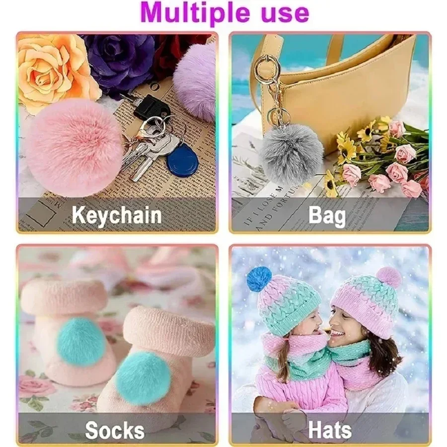 Fluffy Plush Balls Faux Fur Pompom DIY Ring Keychain Shoes Hats Pom Pom Sewing Crafts Accessories Materials 5PCS 5cm