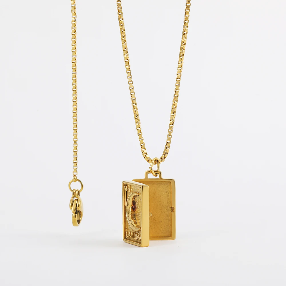 INS New Personality Photo Frame Locket Clamp Pendant Openable Moon Necklace for Women Stainless Steel Indie Retro Jewelry Bijoux