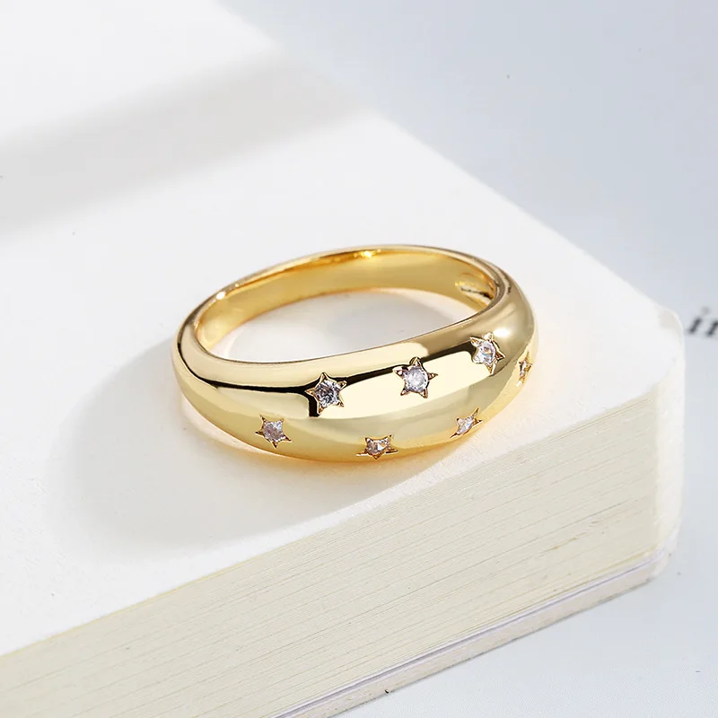 Crystal Star Chunky Ring for Women Vintage Trendy Gold Color Zirconia Finger Stacking Rings Punk Accessories Retro Jewelry R446