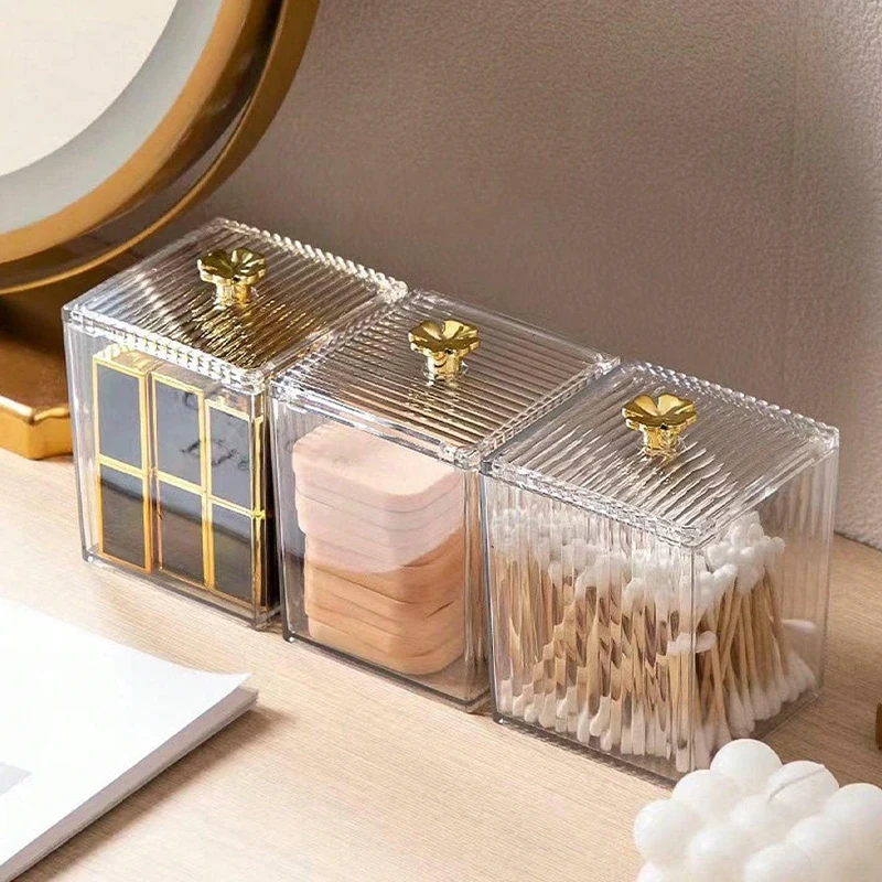 1 Piece Acrylic Cotton Swab Box with Lid Bathroom Makeup Cotton Makeup Brush Storage for Cotton Swab Makeup Cotton Cosmetics, Dental Floss 3