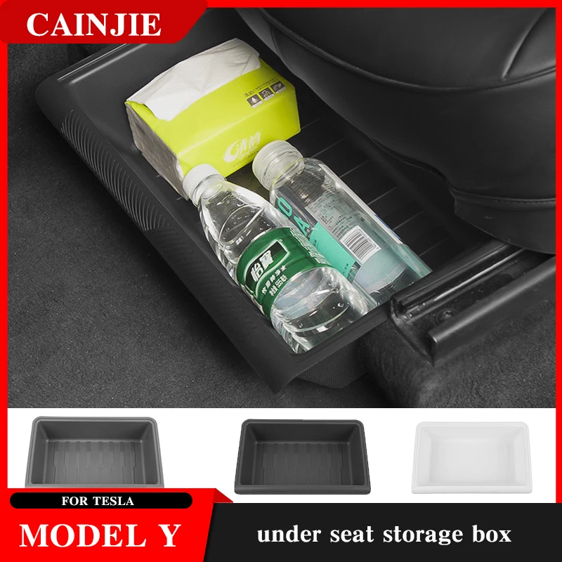 

For Tesla Model Y 2023 Under Seat Storage Box High Capacity Organizer Case Felt Cloth Drawer Holder Auto Interior Accessories