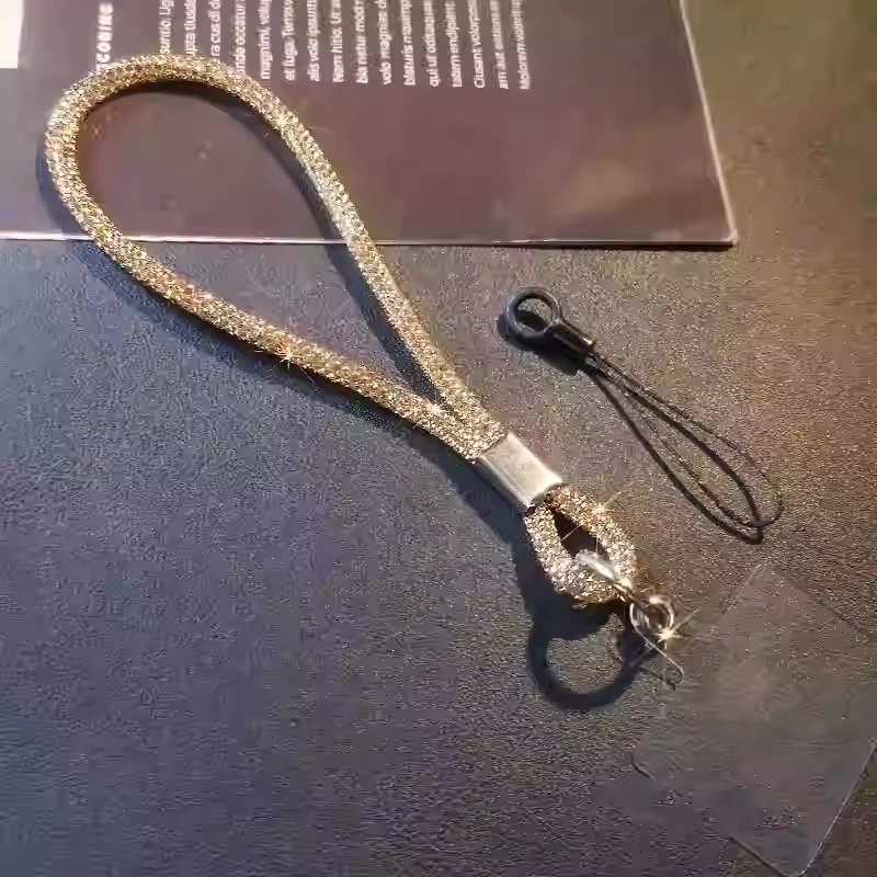 Glitter Crystal Wrist Strap Keychain with Anti-Lost Rope and Universal Bling Hanging Cord