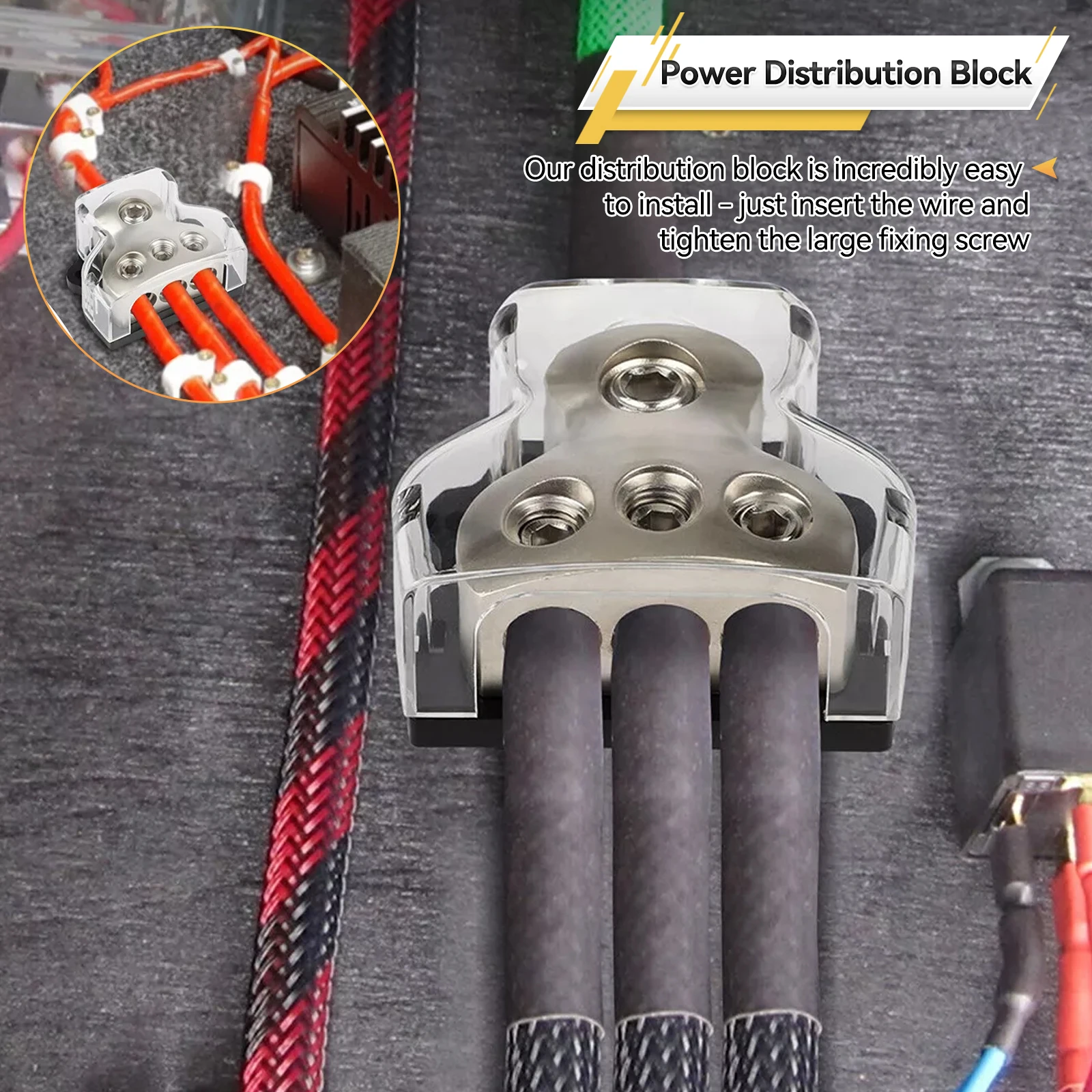 3 Way Amp Distributor Connecting Block 1x 0 Gauge AWG in 3x 4 Gauge AWG Out For Vehicles Car Audio Amplifier Splitter Replace