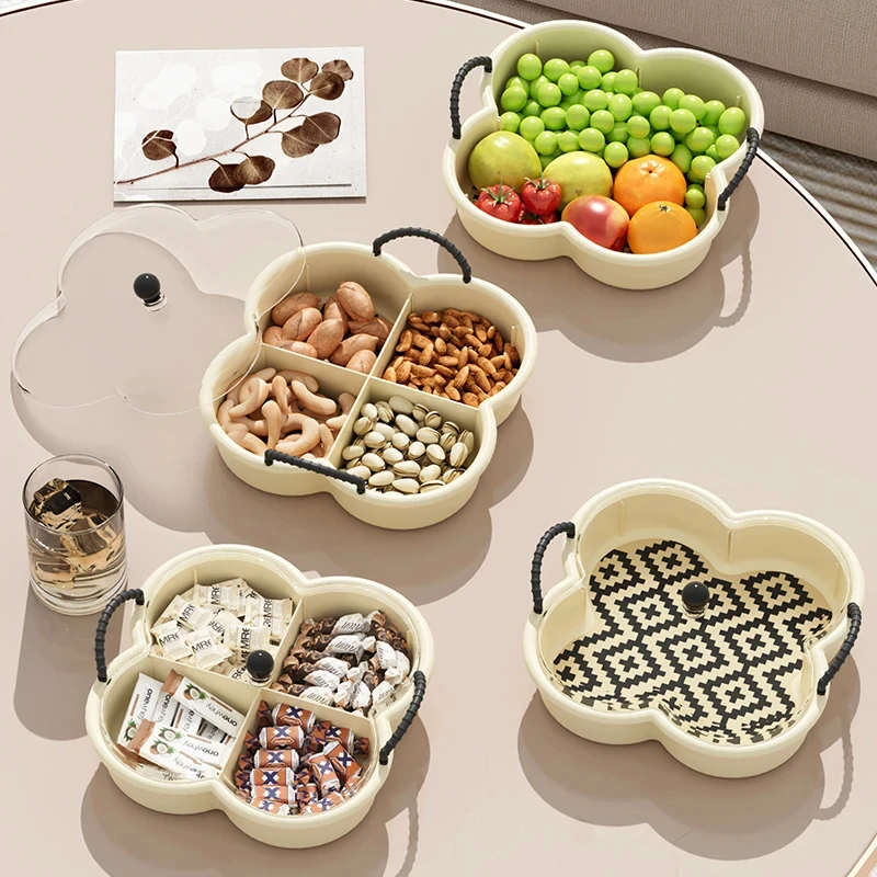 

4 Grids Light Luxury Dried Fruit Plate Living Room Candy Storage Box High-Grade Bar Nut Snack Divider Tray Home Decoration
