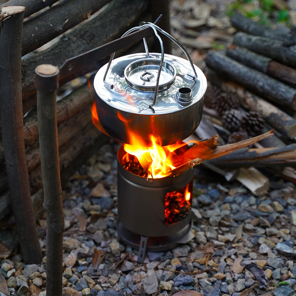 Camping Outdoor 1.7L SS304 Stainless Kettle Steel Short Hole Design Portable Cookware