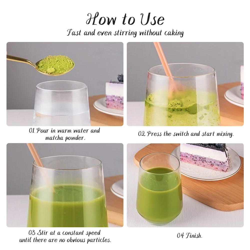 Egg Beater Portable Handheld Blender Battery Operated Low Speed Drink Mixer Detachable Tip Egg Whisk Beater for Matcha Juice Egg Sauce