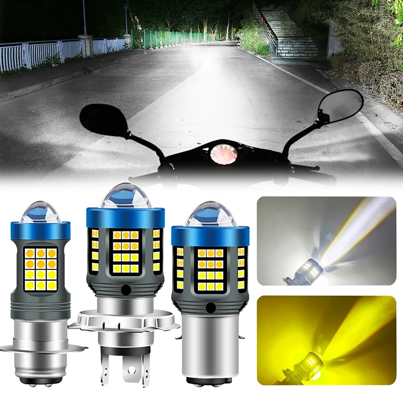 1pc H4 BA20D H6 LED Motorcycle Headlight CSP Dual Color White Yellow Hi Lo Beam Lens Fog Lamp for Motobike Scooter Running Light led lights motorcycle led lights motorcycle headlight bike light motorcycle fog lights led motorcycle lights motorcycle driving lights