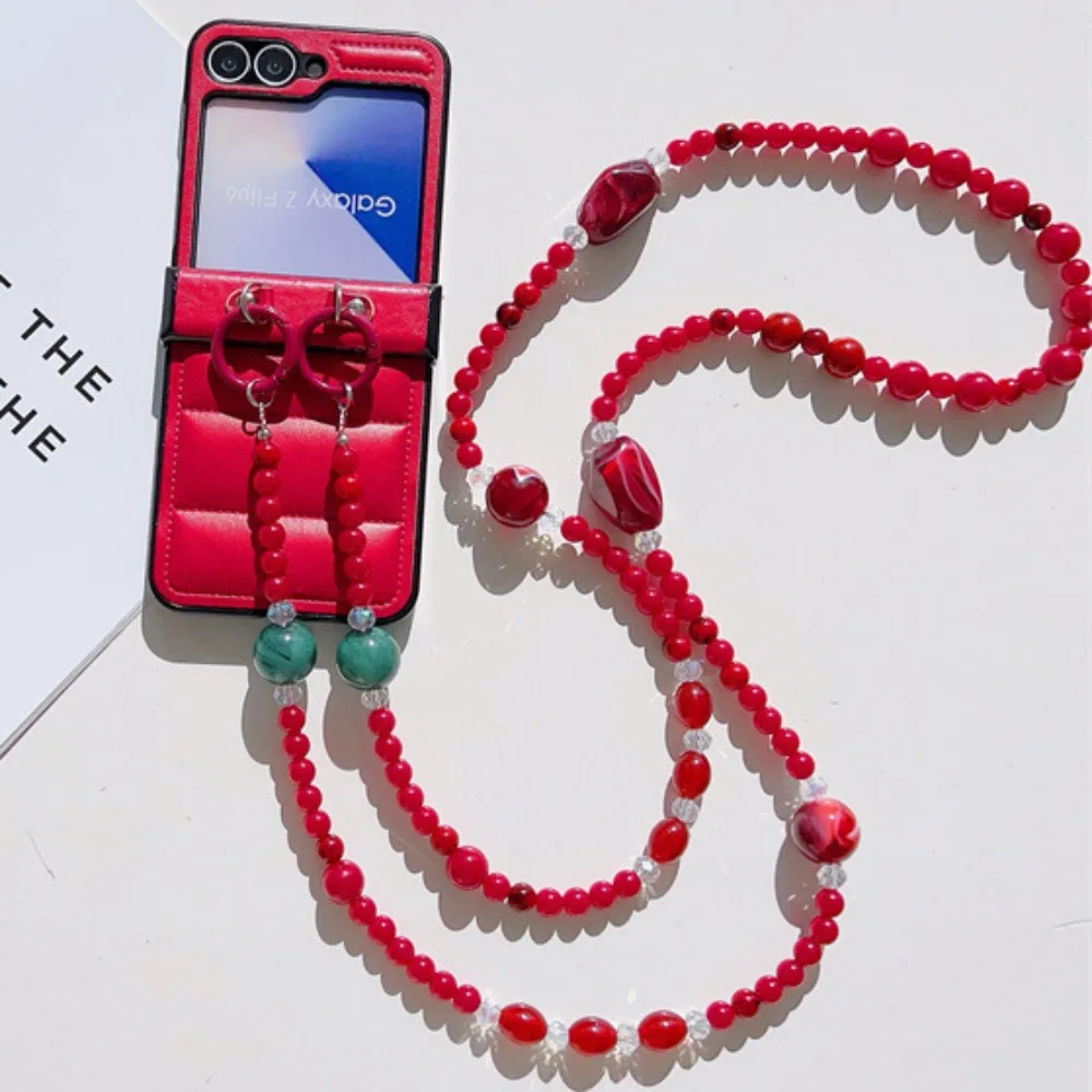 Vibrant Beaded PU Leather Crossbody Lanyard Phone Case with Hinge Protection and Shockproof Design