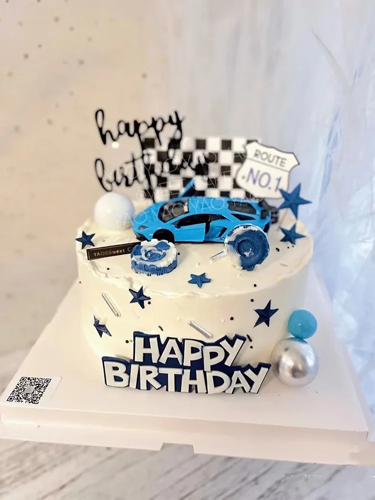 Décorations de gâteau d'anniversaire en acrylique, pour voiture de sport,  pour fête prénatale, pour moto dorée, nouvelle collection - AliExpress