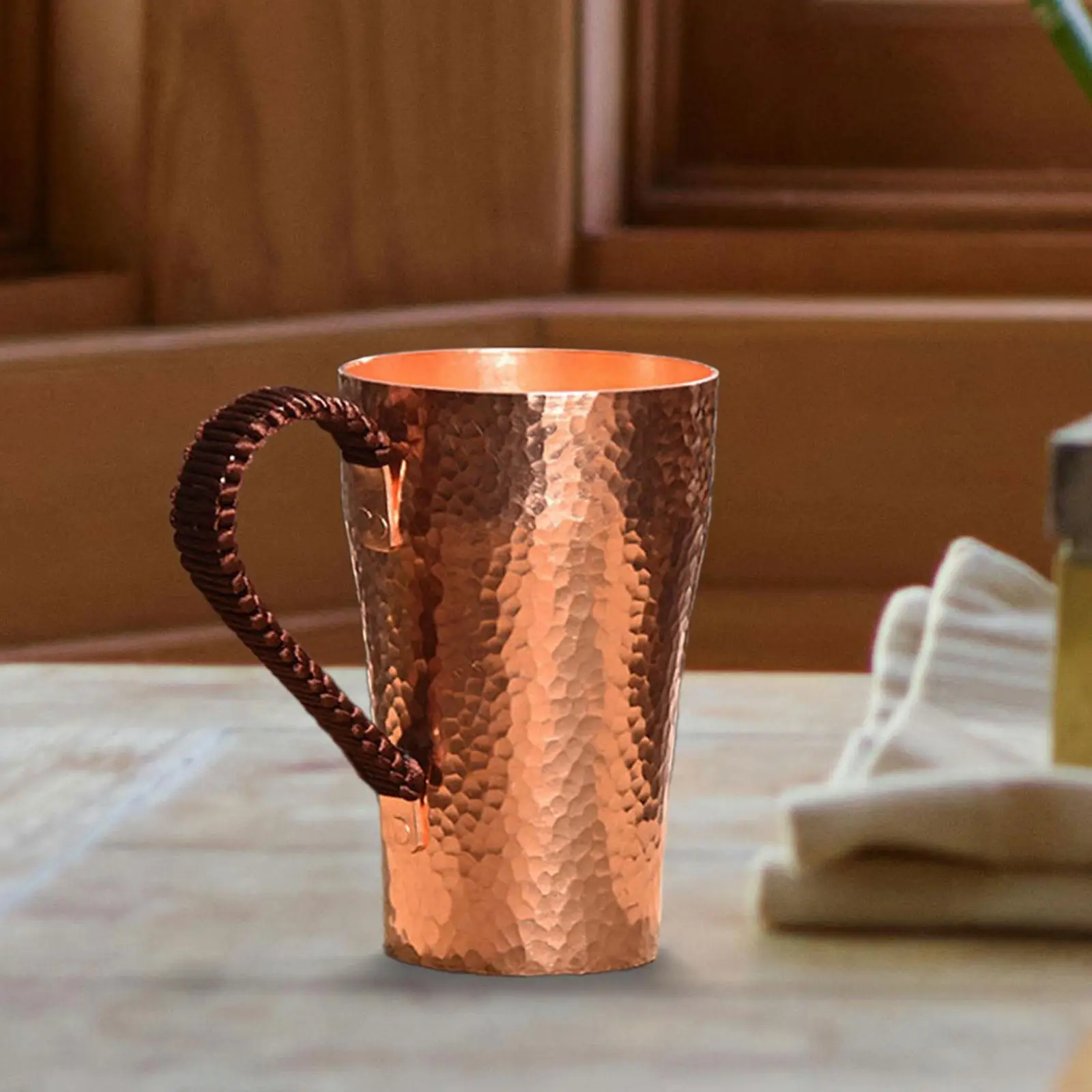 Copper Coffee Mug Handmade Pure Copper Cup Portable 400ml Water Mug Drinkware for Hot and Cold Water Milk Kitchen Restaurant