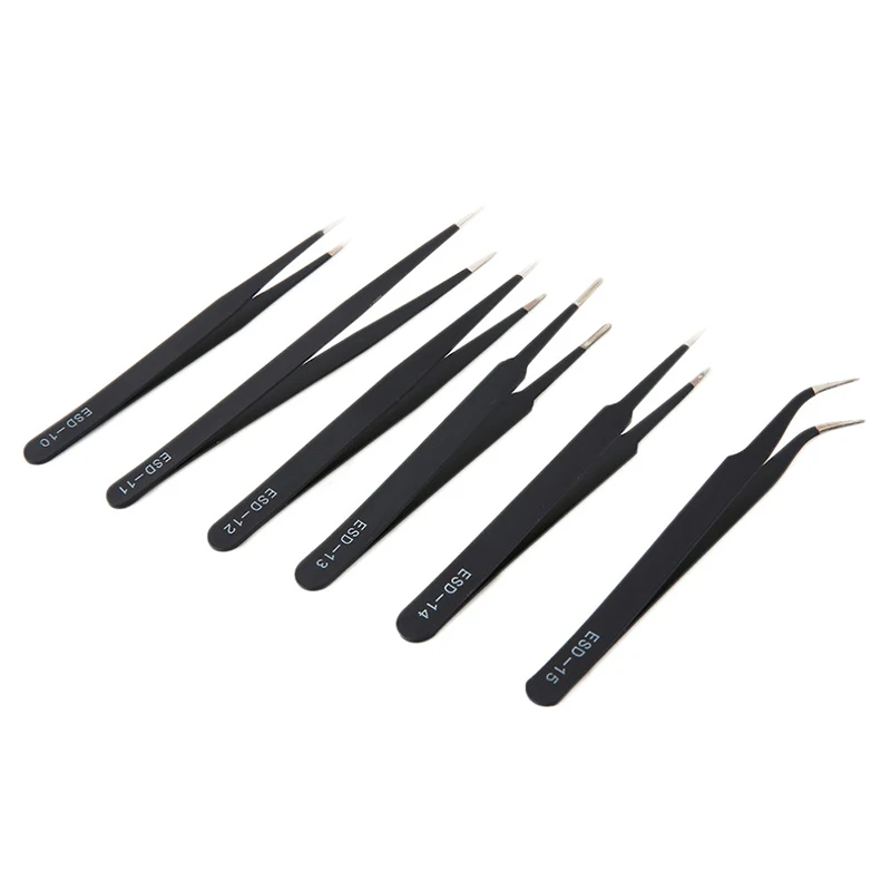 Precision tweezers 6PCS ESD anti-static stainless steel for electronics repair soldering craft