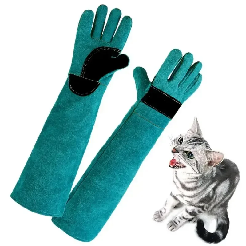 Pet Protective Gloves Anti-bite Safety Bite Gloves For Catch Dog Cat Reptile Animal Ultra Long Thickened Cowhide Pets Grasping Biting Protective Glove