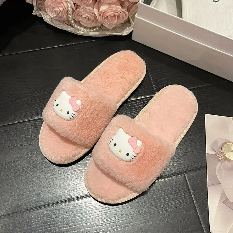 thumbnail image 1 of Hello Kitty Sanrio Anime nuevas zapatillas de algodón antideslizantes lindos dibujos animados femeninos corazón zapatos de casa de fondo plano regalos para niñas, 1 of 5