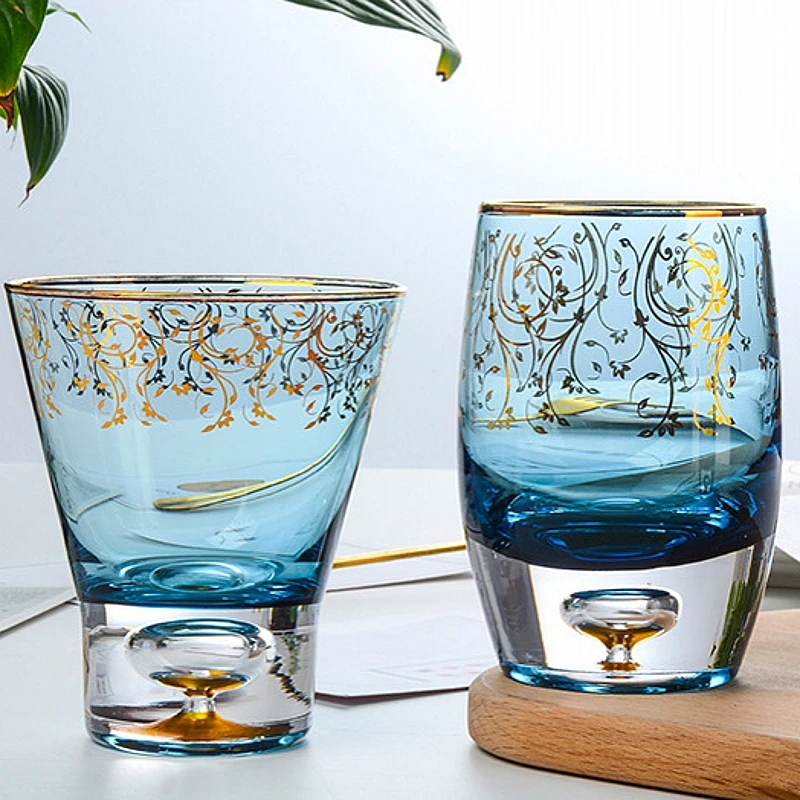

Handmade Japanese Phnom Penh glass blue lead-free crystal teacups simple glass cups drinks juice cups