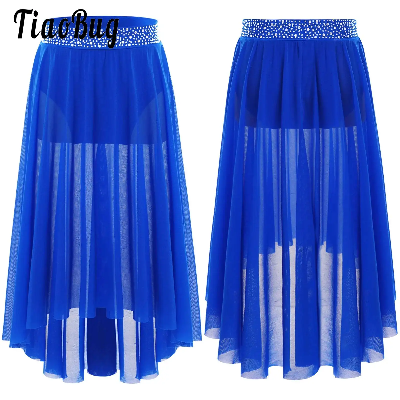 Kids Girls Lyrical Contemporary Modern Dance Skirts Rhinestones