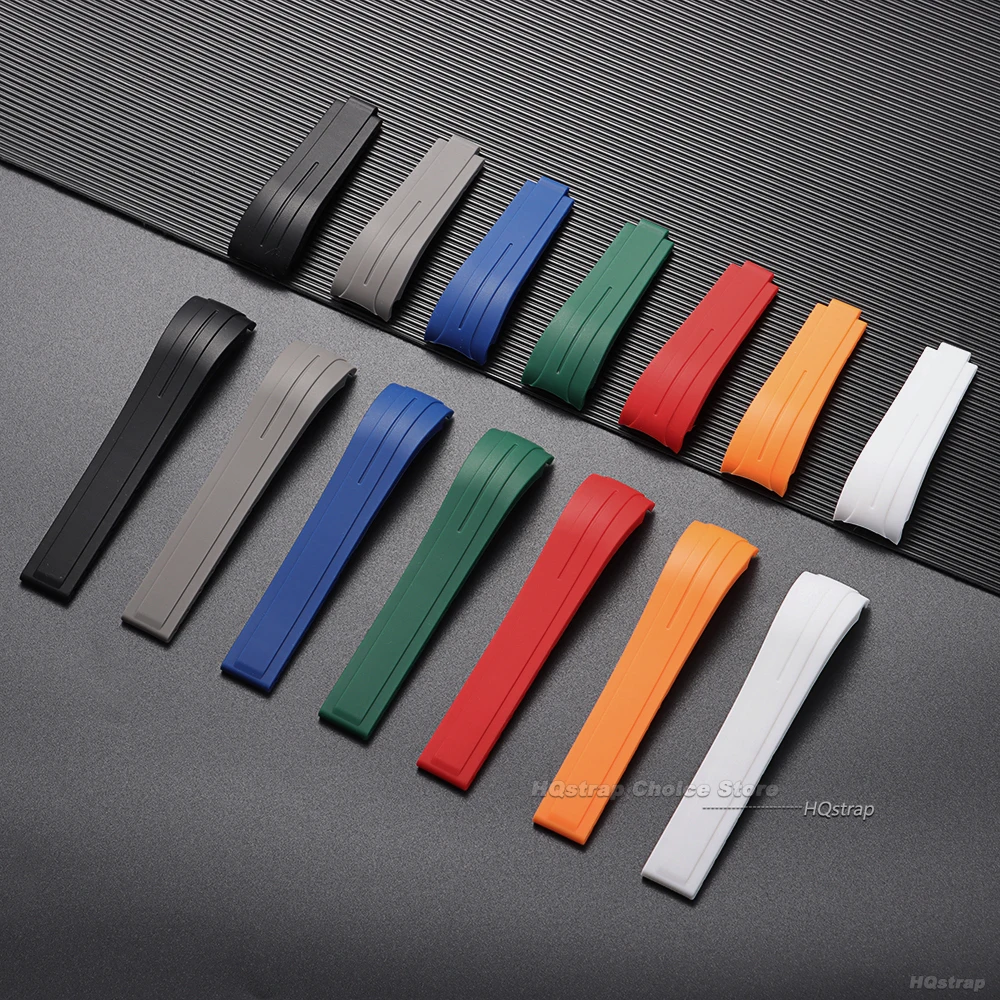 Waterproof Silicone Sport Watch Strap with Curved Ends and Folding Buckle