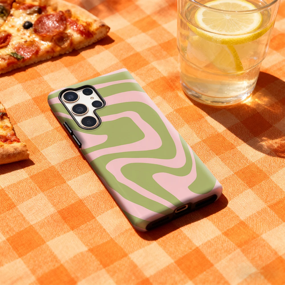Vibrant Pink & Green Swirls Glossy Double-Layer Phone Case