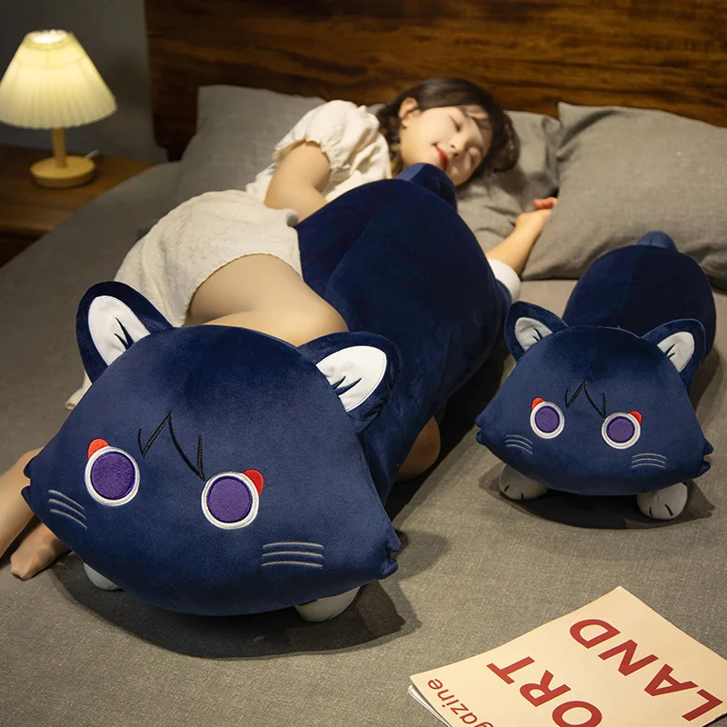 Genshin Impact Wanderer Cartoon Plush Long Pillow Kawaii Stuffed Anime Scaramouche Cat Plushie Doll Soft Cushion Kids Boys Gifts