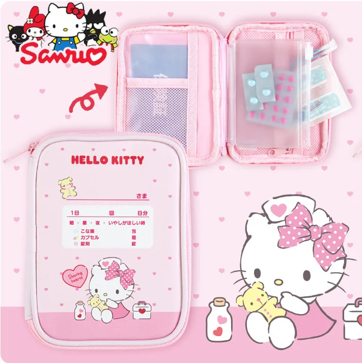 

Sanrio Melody Kuromi Hello Kitty Cinnamoroll Pochacco Japanese Cartoon Medical Bag Medicine Storage Student Pen Bag Handbook