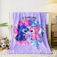 Stitch Cartoon HD Printed Flannel Thin Blanket.Four Season Blanket.for Sofa,bed,living Rooms,travel,Picnic,office Blanket Gifts 2
