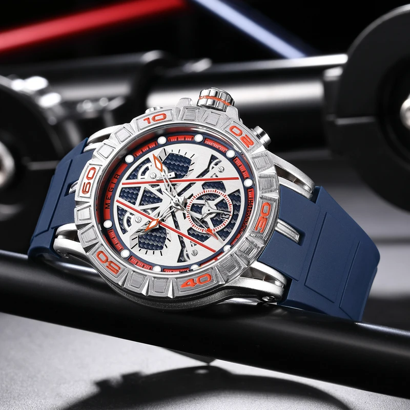 MEGIR New Quartz Watch for Men Military Sport Silicone Strap Waterproof Luminous Chronograph Mens Watches Top Brand Luxury Clock