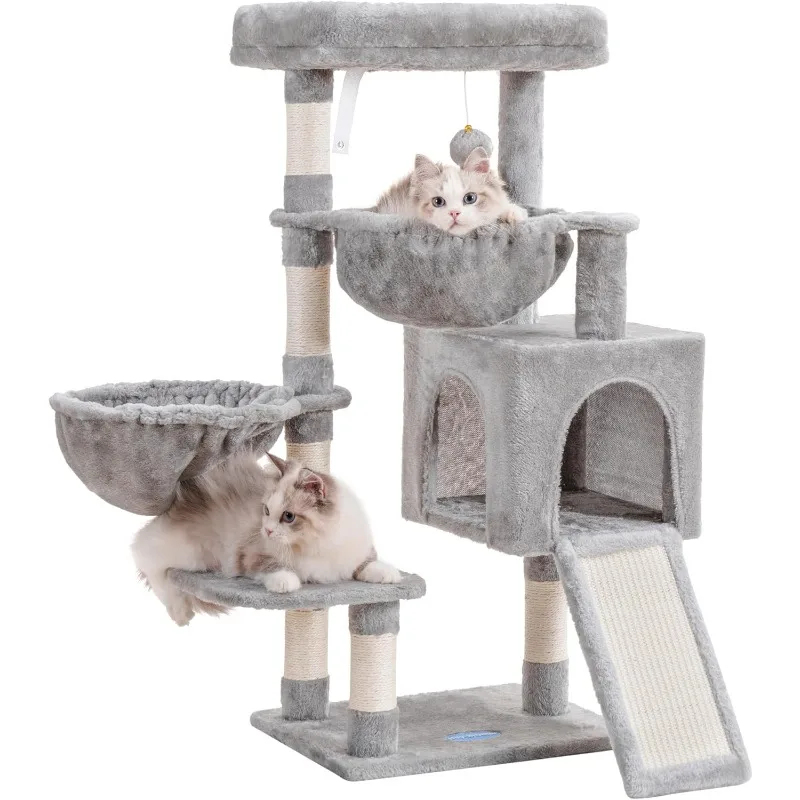 

Hey-brother Cat Tree, Cat Tower for Indoor Cats, Cat House with Large Padded Bed, Cozy Condo, Hammocks, Sisal Scratching Posts