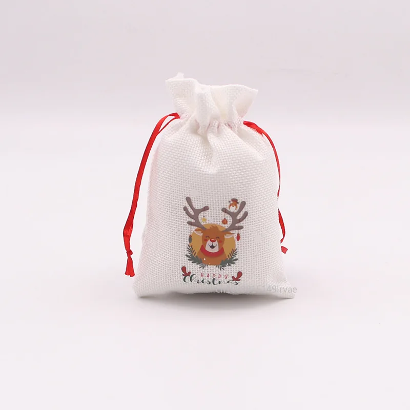 8/5PCS Red Christmas Gift Bags Santa Snowman Candy Drawstring Pouch Wrapping Bag for New Year Party Decoration Storage Bag