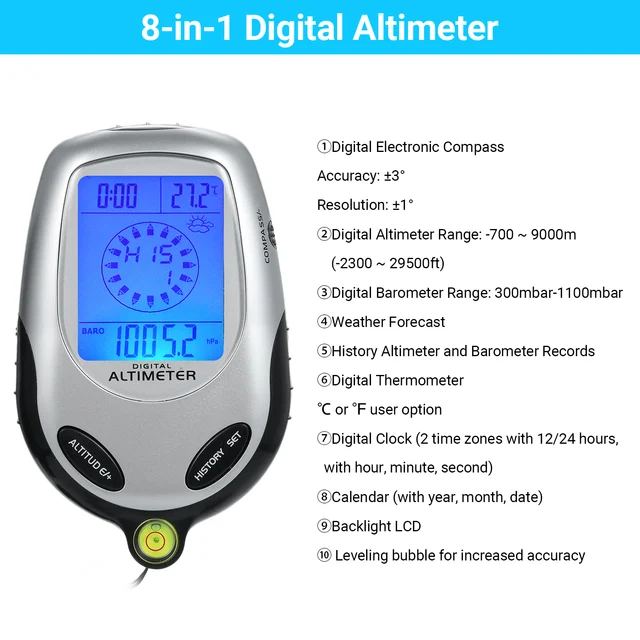 Barometro Altimetro Digitale 4 In 1 - Bussola, Termometro, Per Campeggio E Outdoor - Foto 4