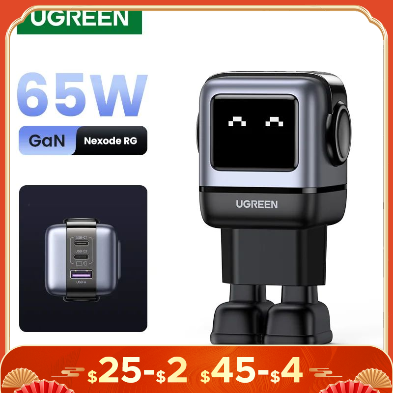 ãNewãUGREEN 65W GaN Charger Robot Design PD Fast Charger PPS PD3.0 for iPhone 16 15 14 Fast Charge for Xiaomi Laptop Macbook Pro