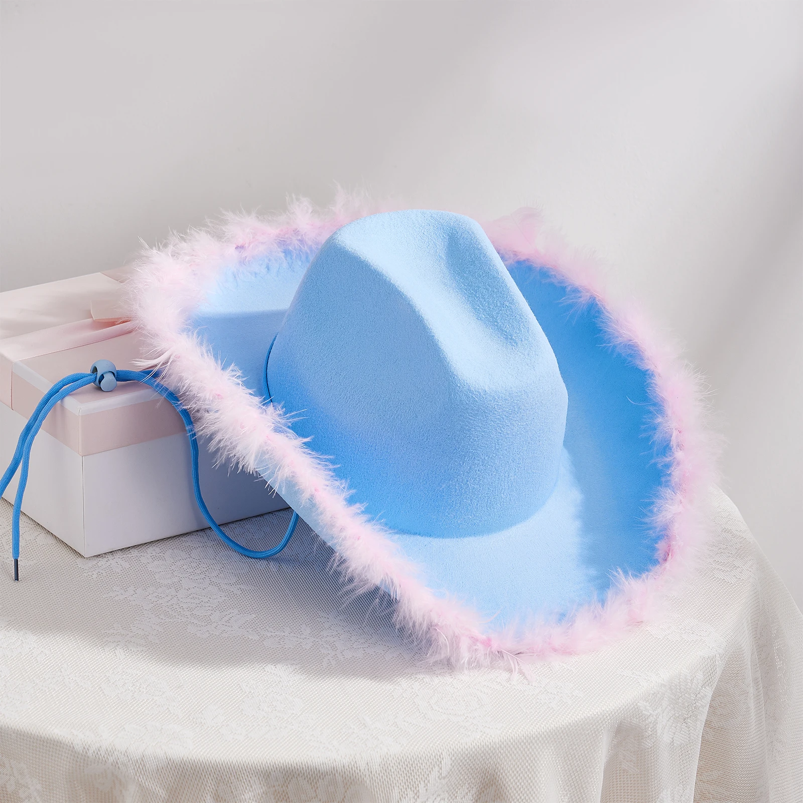 Cowboy hats cowgirl hats Women's Cowboy Hat Summer Solid Color Furry Trim Wide Brim Hat Female Cap for Dating Party