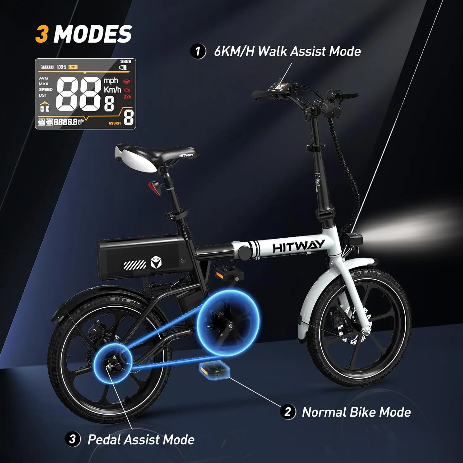 HITWAY BK 35S Elektrofahrrad, 16-Zoll-E-Radsport 250 W City-E-Bike, maximale Reichweite 25–60 km, Damen und Herren 4