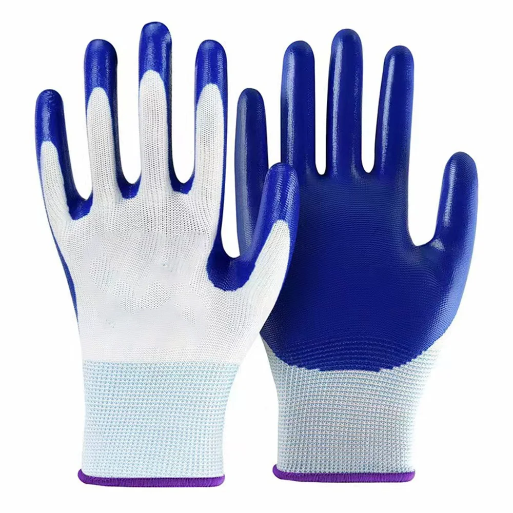 1Pairs Garden Man Safety Gloves With Knitted Red Nylon Dipped PU Nitrile Coated Palm Security Protective Work Gloves