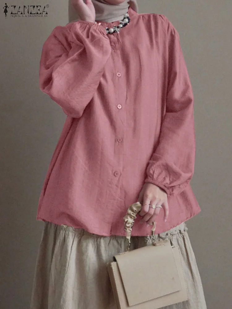 

Elegant Women Long Sleeve Solid Work Shirt 2023 ZANZEA Fashion Autumn Blouse Vintage Dubai Turkey Abaya Tops Loose Muslim Blusas