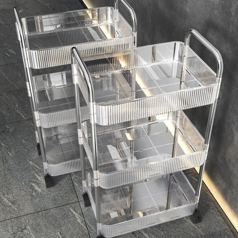 Cosmetic Utility Transparent Iron Cart Auxiliary Beauty Furniture Trolley Barber Aesthetic Tool Trolly Professional Transparent