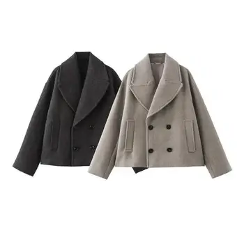 Cappotto di lana doppio petto autunno inverno da donna Elegante giacca corta a maniche lunghe Moda Lady Capispalla caldo da strada 1
