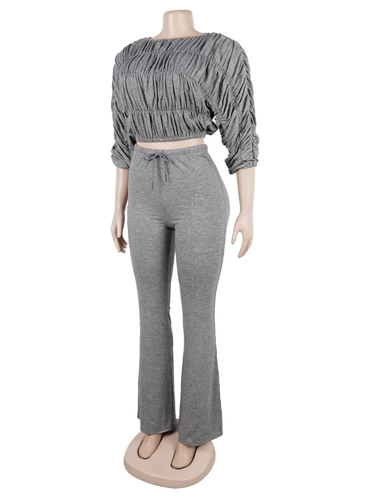 Wmstar Women Two Piece Sets Wholesale Pants Sets Crop Top and Slim Slightly Flared Trousers Matching Suit Drop Shopping 2025