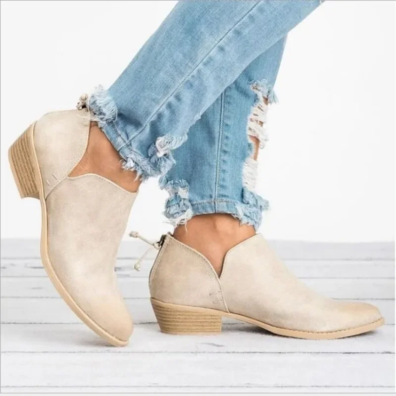 Autumn New 2023 Women's Boots Autumn Solid Pointed Suede Thick Heel Booties Women Plus  Zipper Heeled Ankle Boots