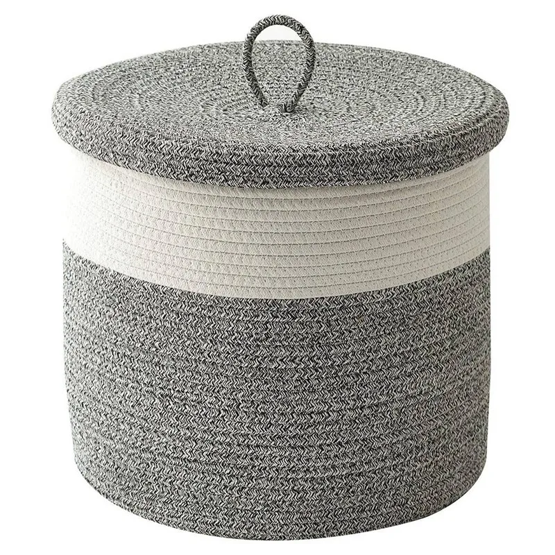 

Woven Rope Basket With Lid Cotton Rope Baskets For Organizing Laundry Baskets Hamper Basket For Blanket Nursery