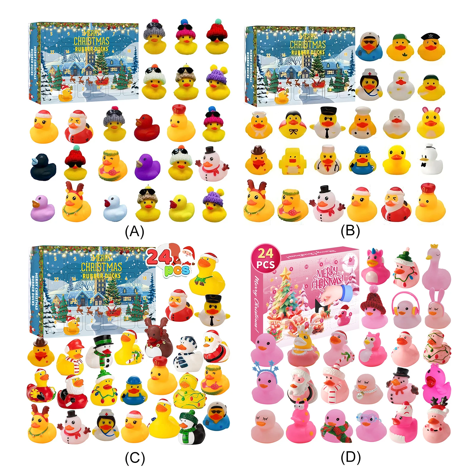 Duck Advent Calendar 2025 with 24 Rubber Ducks 24 Days Xmas Countdown Rubber Duck Set Duck Toy Advent Calendar for Boys Girls