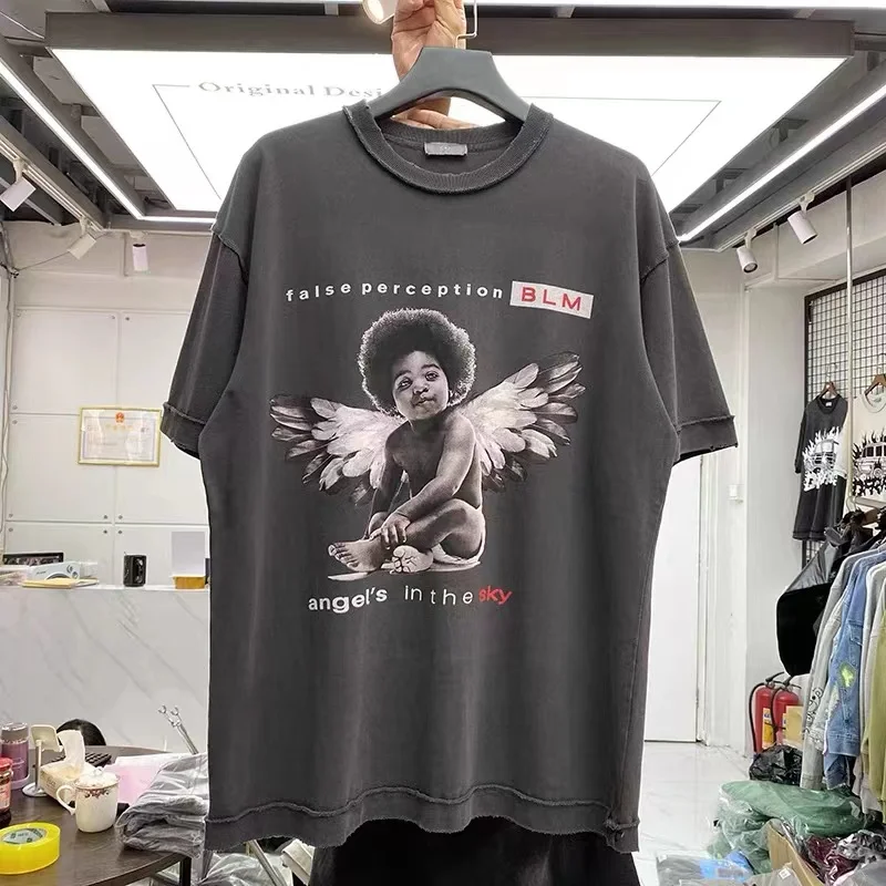 

Black Angel print wash worn T-shirt man