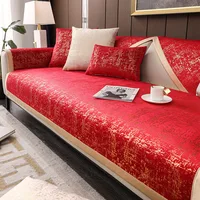 Red Chenille Sofa Cover Wide Brim Modern Living Room Anti-slip Combination Sofa Cushion Full Cover Furniture Dust Protection 1