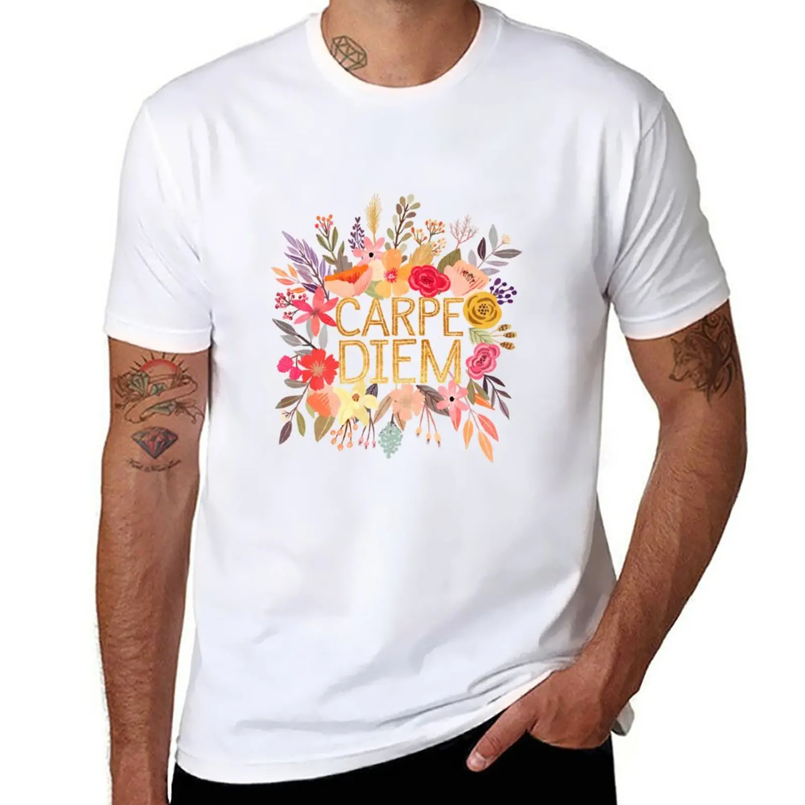 

Carpe Diem with flowers T-Shirt kawaii clothes for a boy oversized heavy weight t shirts for men