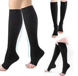 Toeless Compression Support Socks for Varicose Vein Prevention - Unisex, 1 Pair (Black)