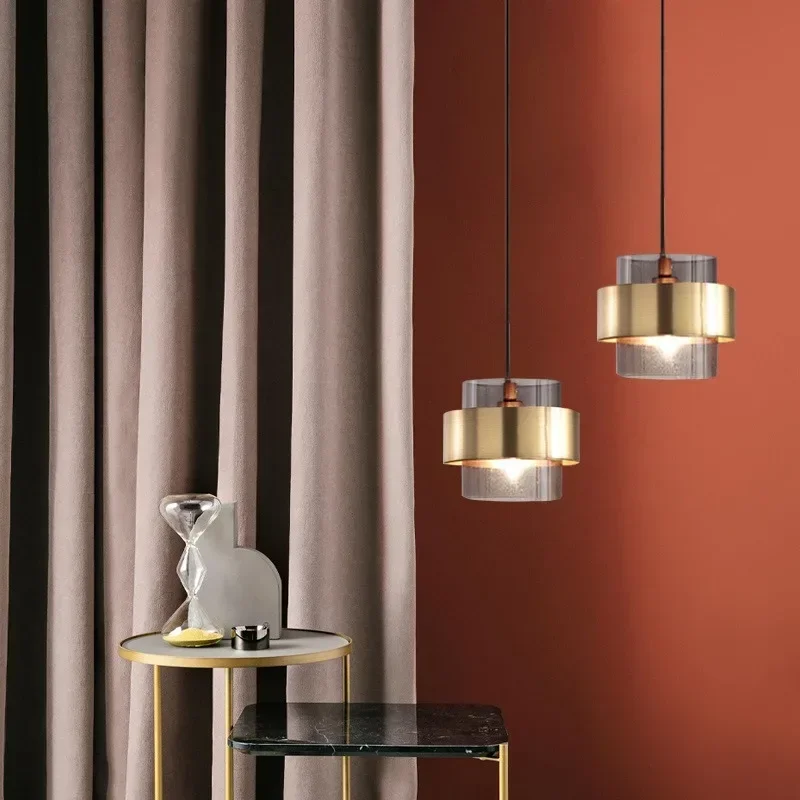 modern glass hanging lamp restaurant coffee bar suspension lighting fixture gold wrought iron glass shade creative pendant light
